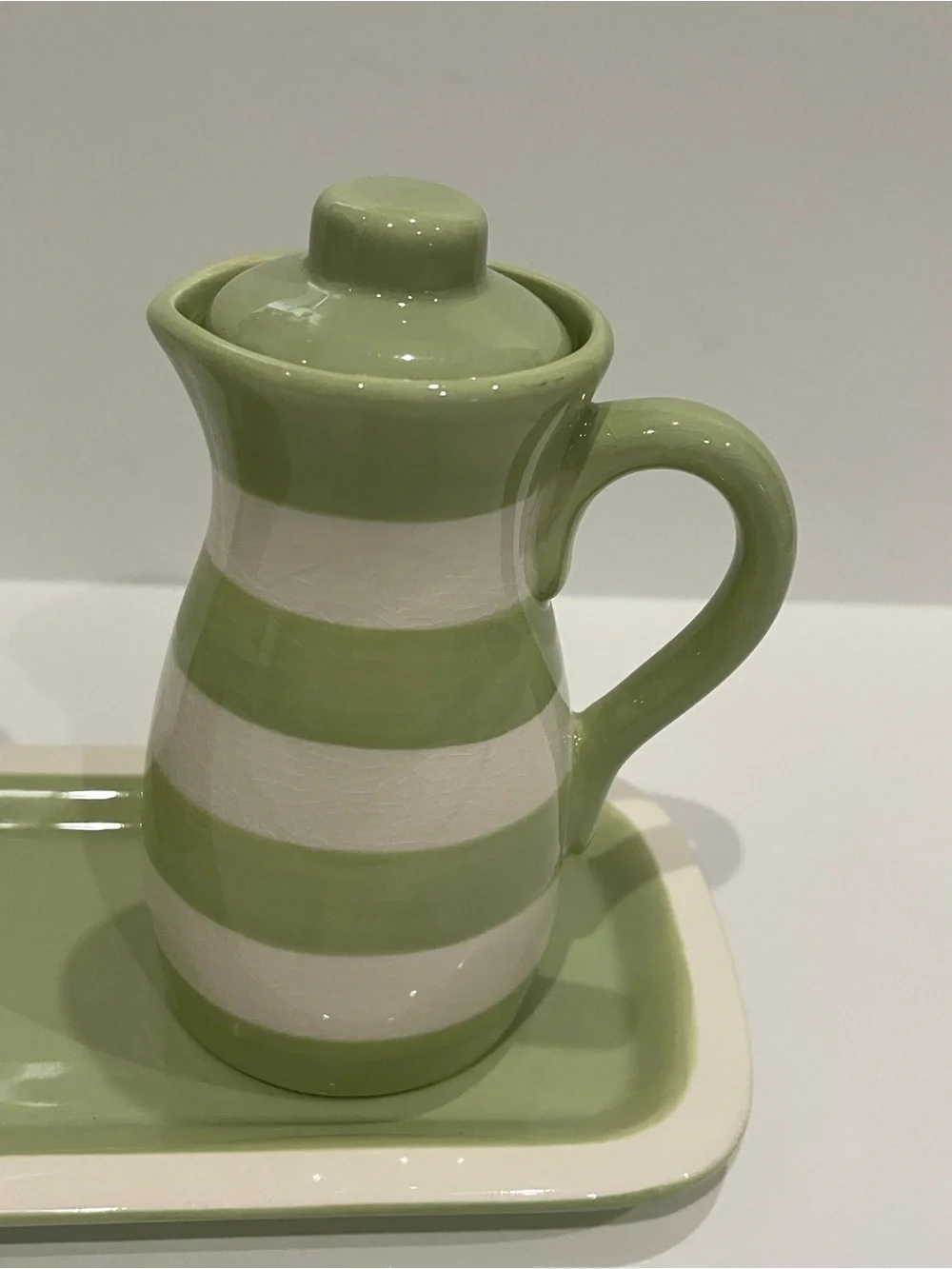 Hallmark Green and White Polka Dot & Stripe Ceramic Creamer Set with Tray